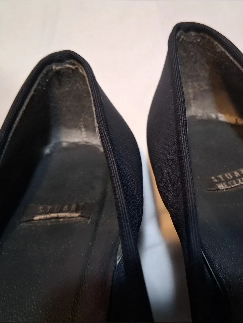 Stuart Weitzman , Black Fabric Kitten Heel Loafers Designer Comfort